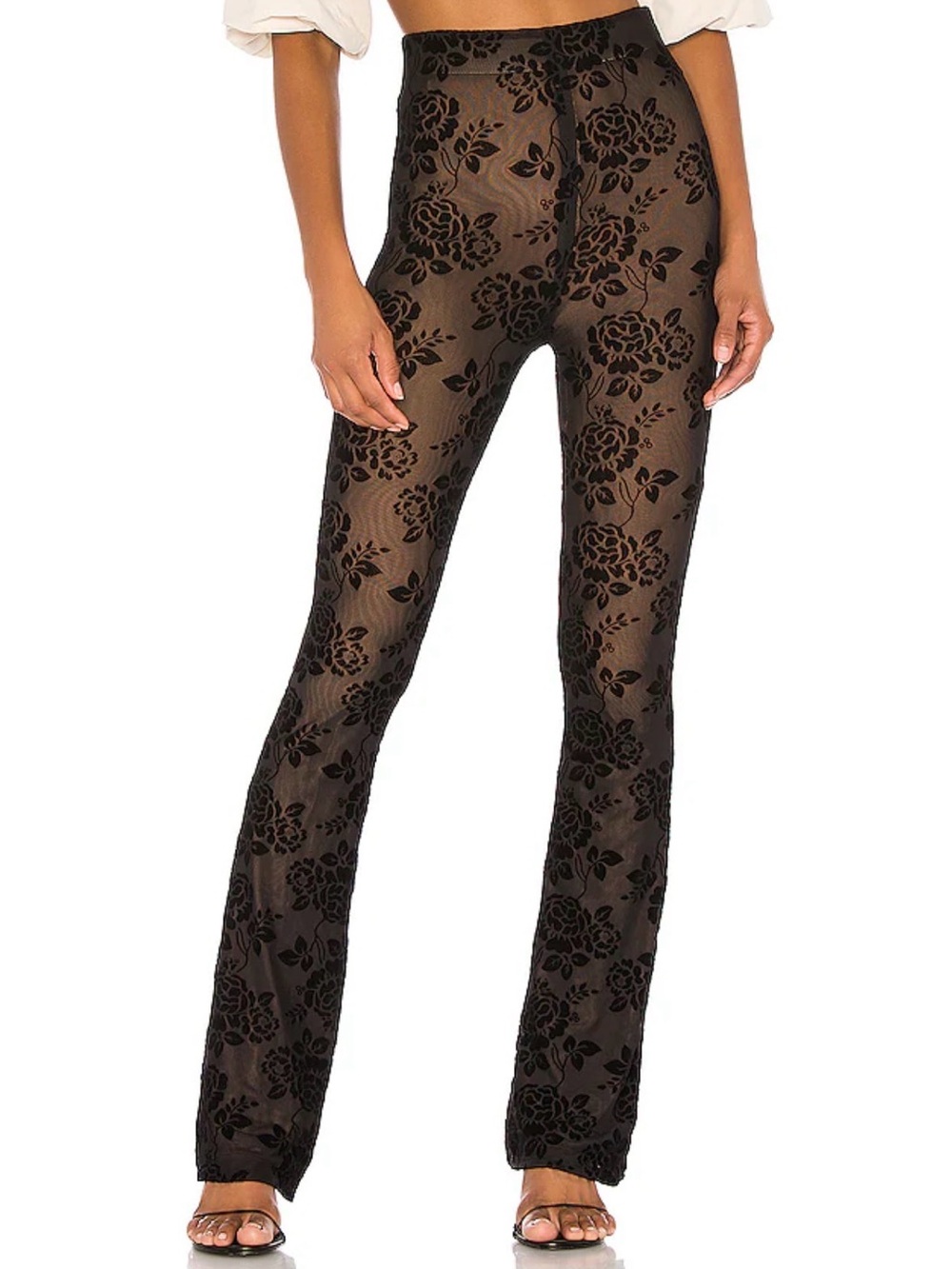 MAJORELLE Black Floral Burnout Flare Pants